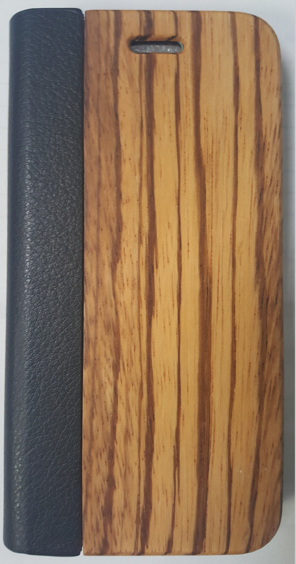 Zebra Wood + Leather Wallet Flip Case For iPhone 7 Plus-8 Plus